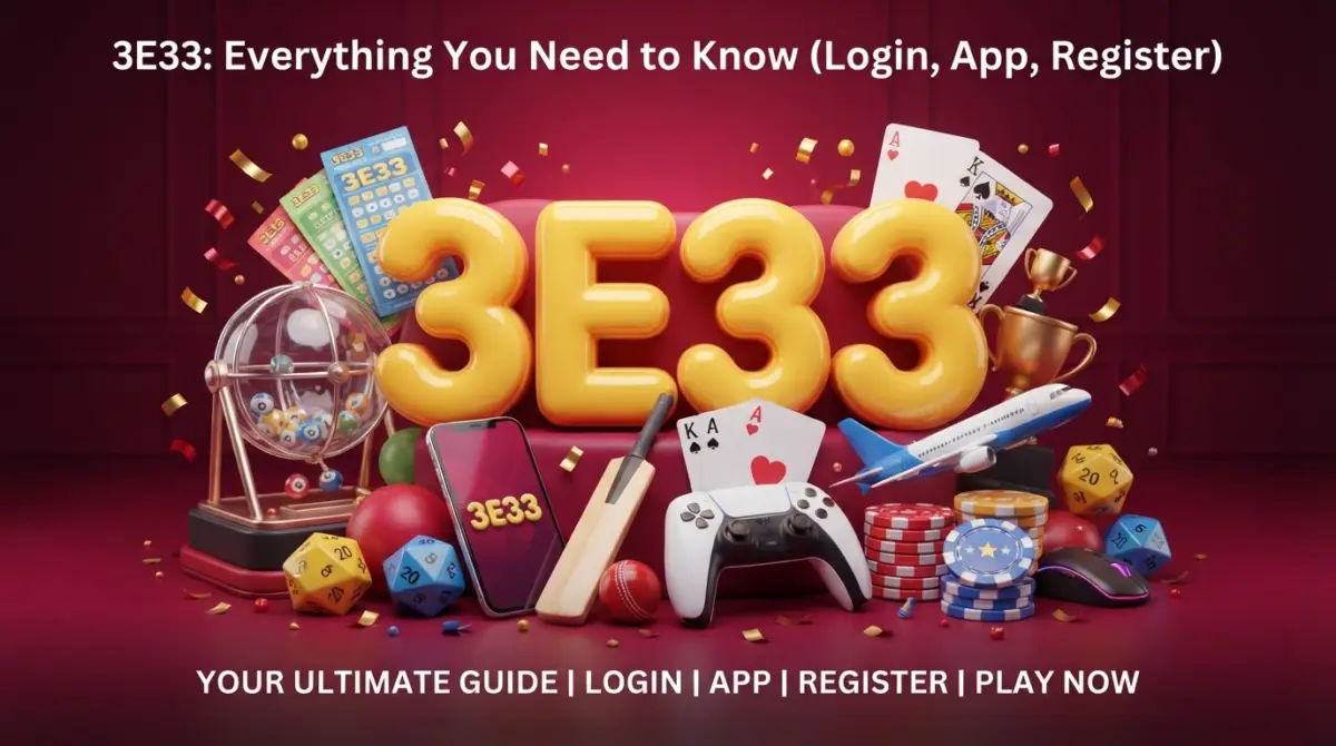 3E33 (BD 3E33 Games) app on an Android phone login, register and game menu